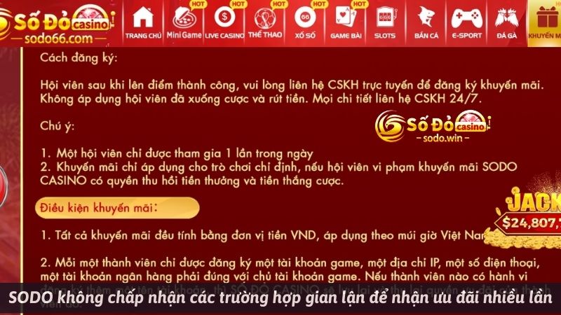 SODO không chấp nhận các trường hợp gian lận để nhận ưu đãi nhiều lần